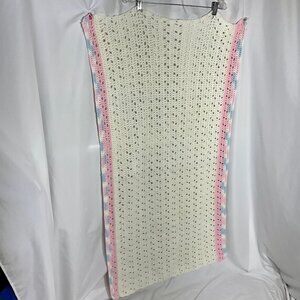 Vintage Crochet Baby Blanket in Cream, Pink, and Blue